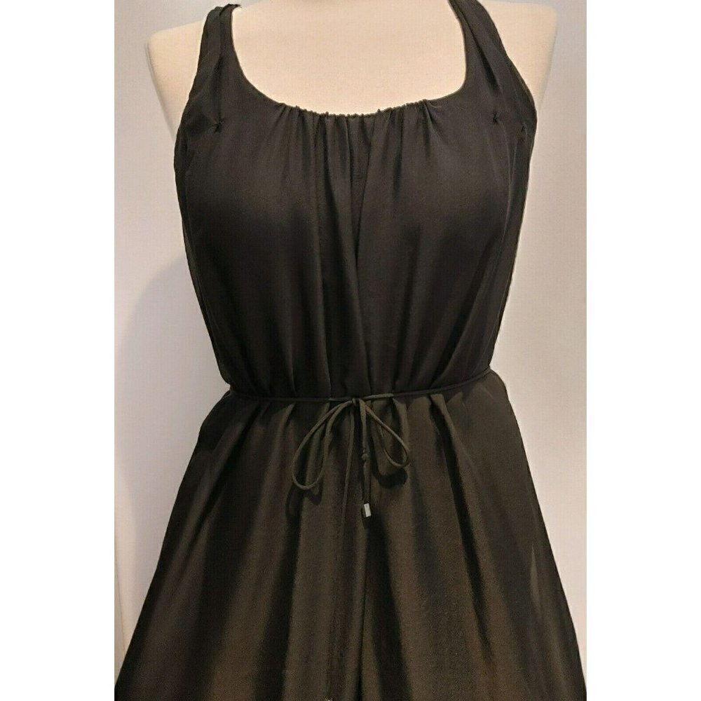 Elie Tahari Sleeveless Black Waterfall Silk Dress with Flowy Silhouette Belt XS - Picture 2 of 7